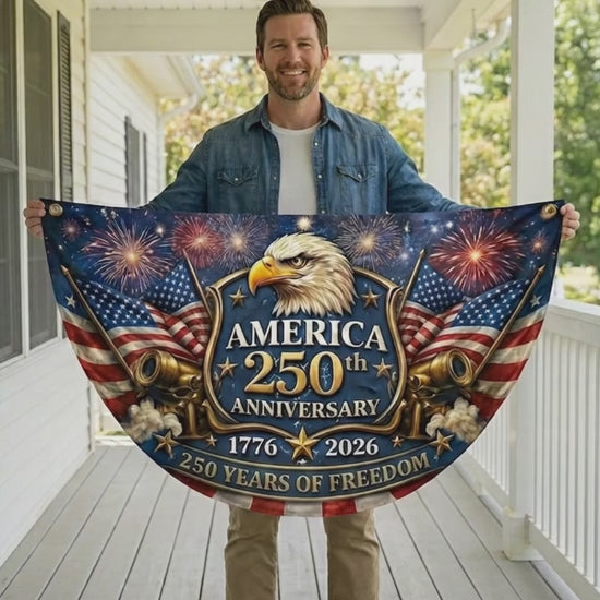 America 250th Anniversary Fan Flag Semiquincentennial 1776 2026 Patriotic Eagle Outdoor Banner 250 Years Usa July 4th Independence Day 4ef1561d-4fdc-43fa-b067-cf9869f929b7-CRL1780025309298757.mp4