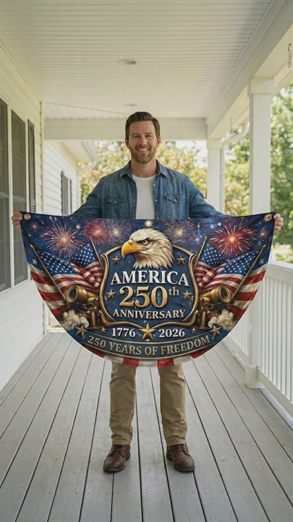 America 250th Anniversary Fan Flag Semiquincentennial 1776 2026 Patriotic Eagle Outdoor Banner 250 Years Usa July 4th Independence Day 4ef1561d-4fdc-43fa-b067-cf9869f929b7-CRL1780025309298757.mp4