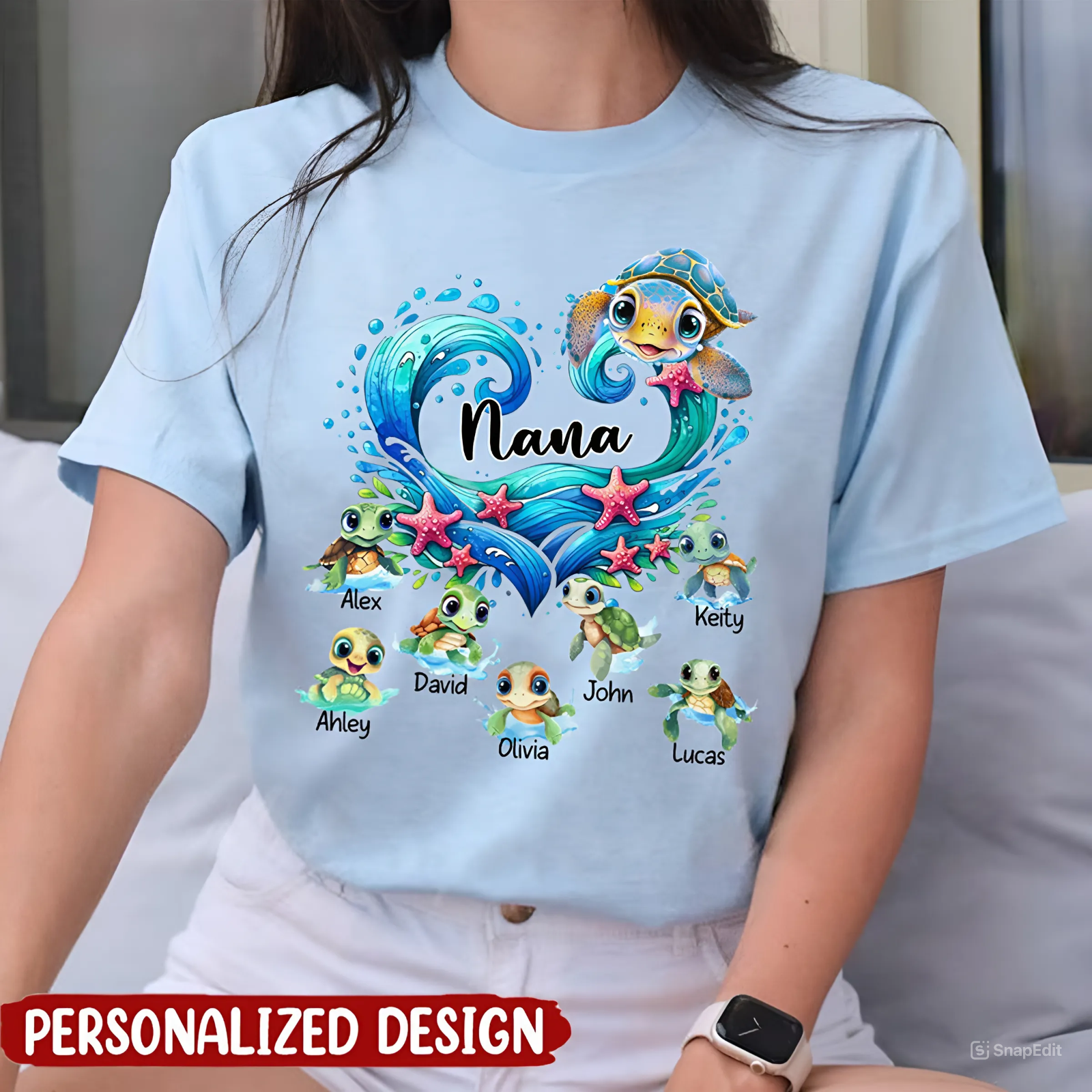 Sea Turtle Grandma With Cute Grandkids Custom Photo - Personalized Shirt - Gift For Grandma, Mother's Day, Birthday Gift snapedit_1730171775588.png