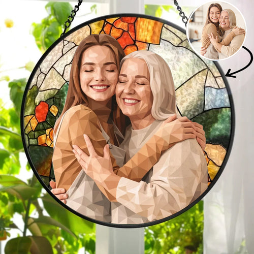 Custom Photo Portrait Couple Family - Personalized Stained Glass Window Hanging Suncatcher