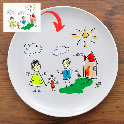 Personalized Kid's Drawing Ceramic Plate - Custom Artwork Plate Decor