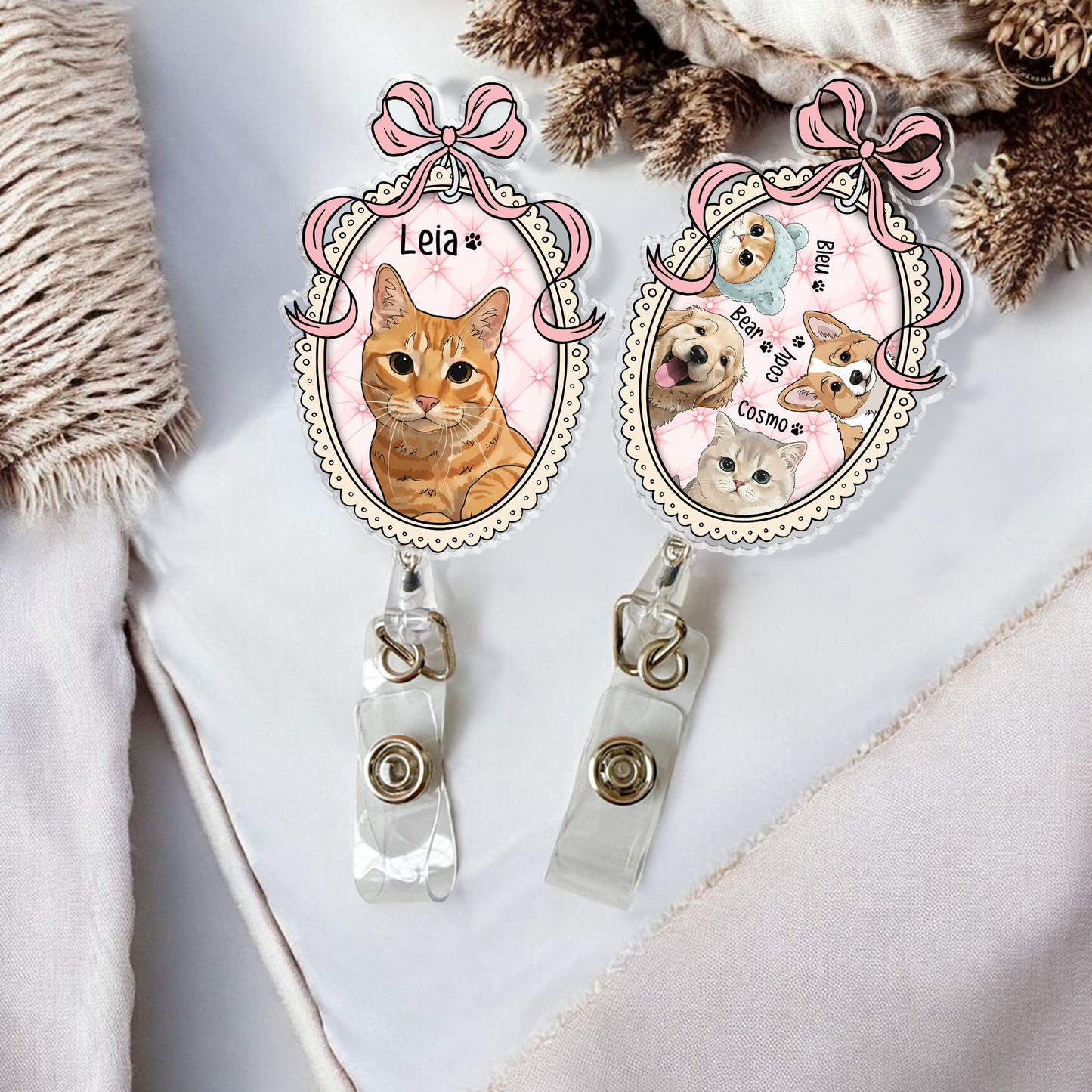 Custom Pet Watercolor Photo -Personalized Badge Reel