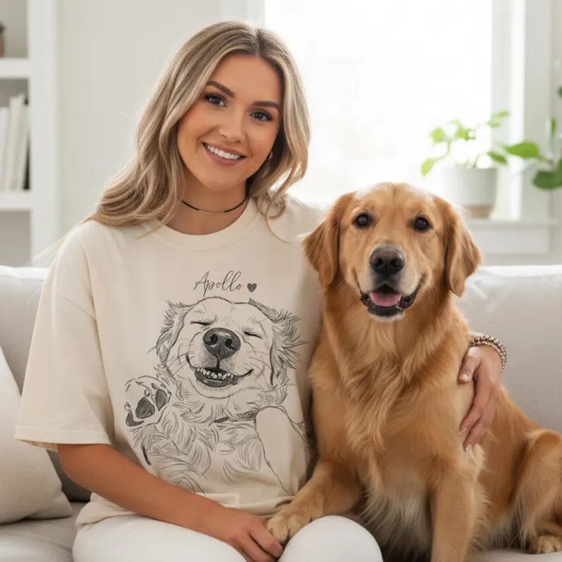 Custom Dog Portrait Photo Shirt: Personalized Pet Hand Drawing Shirt