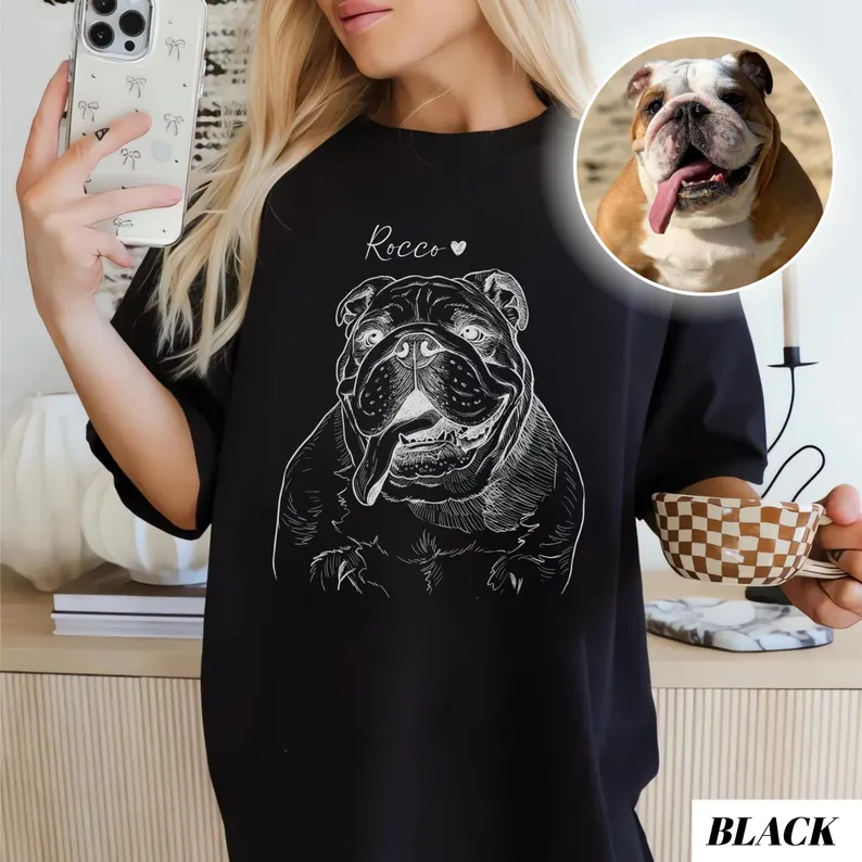 Custom Dog Portrait Photo Shirt: Personalized Pet Hand Drawing Shirt