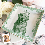 Custom Photo Dog Cat Toile De Jouy Style Jewelry Dish