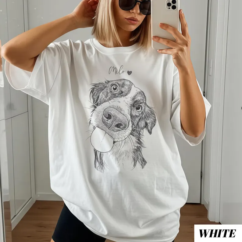 Custom Dog Portrait Photo Shirt: Personalized Pet Hand Drawing Shirt
