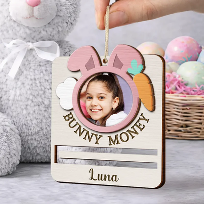 Custom Photo Bunny Money Holder - Personalized 2-Layered Wooden Ornament