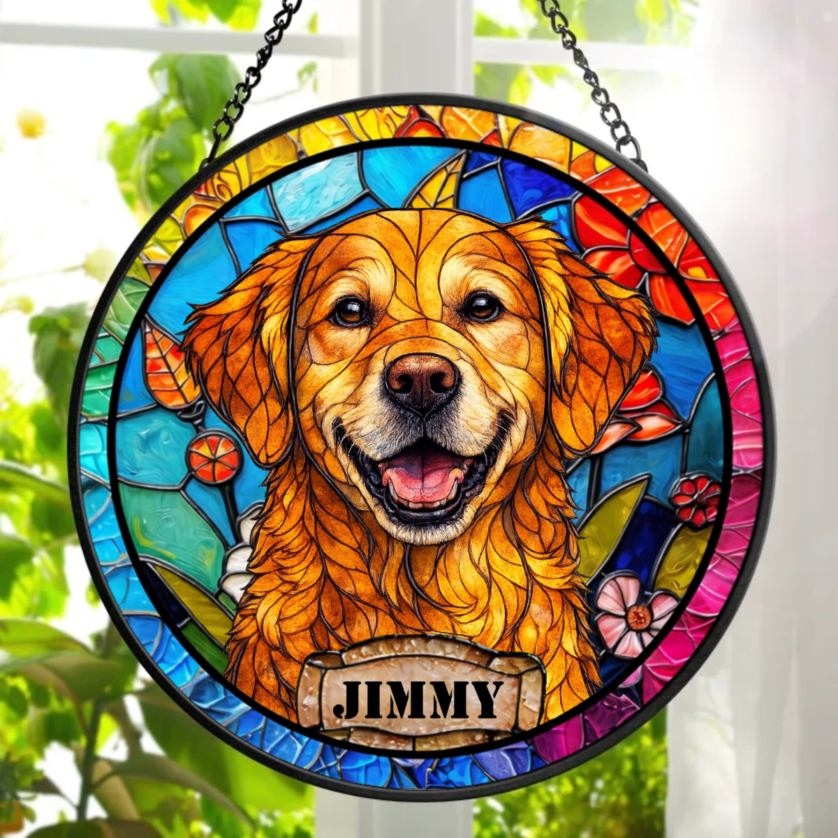 Stained Glass Style Pet Portrait - Personalized Stained Window Hanging Suncatcher