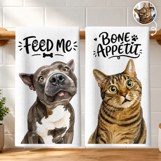 Custom Photo Kitchen Towel - Personalized Birthday Gifts For Dog Cat Lovers, Dog Dad And Mom, Cat Owners - Treats, Please, Human