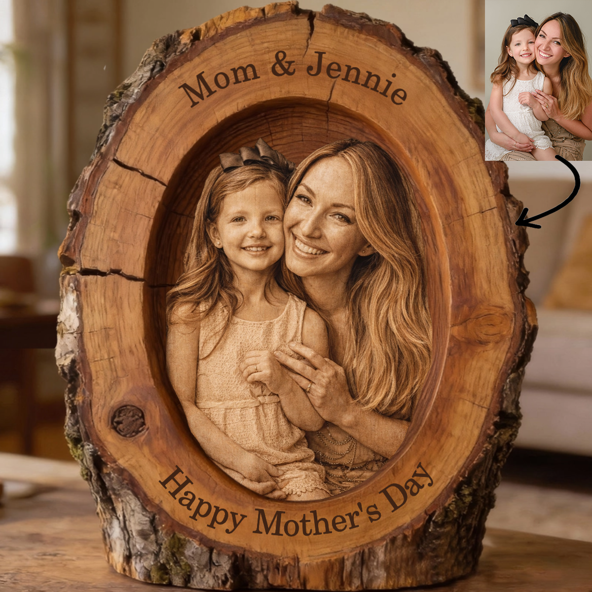 Personalized Wood Slice Photo - Picture Frame
