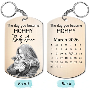 Custom Photo Pencil Sketch Calendar The Day You Became My Mom - Personalized Keychain