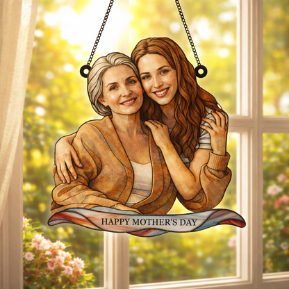 Personalized Family Portrait - Stained Glass Suncatcher for Mom on Mother's Day