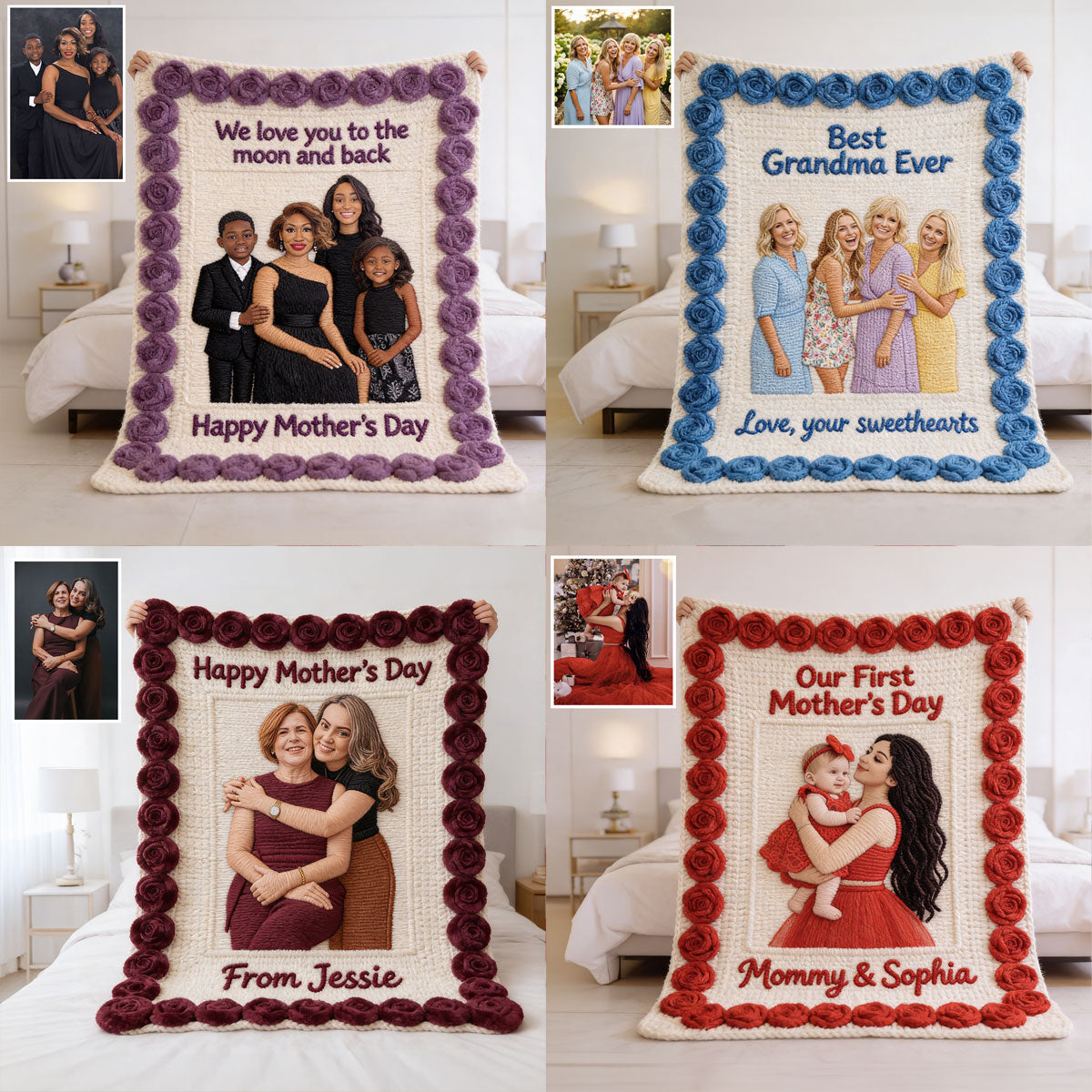 Upload Photo Embroidered Family Portrait Personalized Blanket