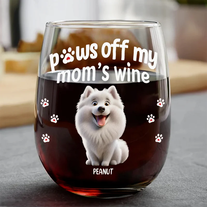 Paws Off My Mom's Wine - Personalized Stemless Wine Glass