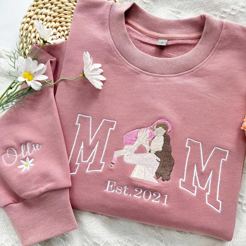 Mother & Child Embroidered Sweatshirt Personalized Mom Gift
