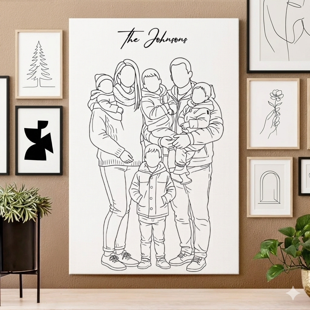 Minimalist Family Outline Print - Personalized Poster