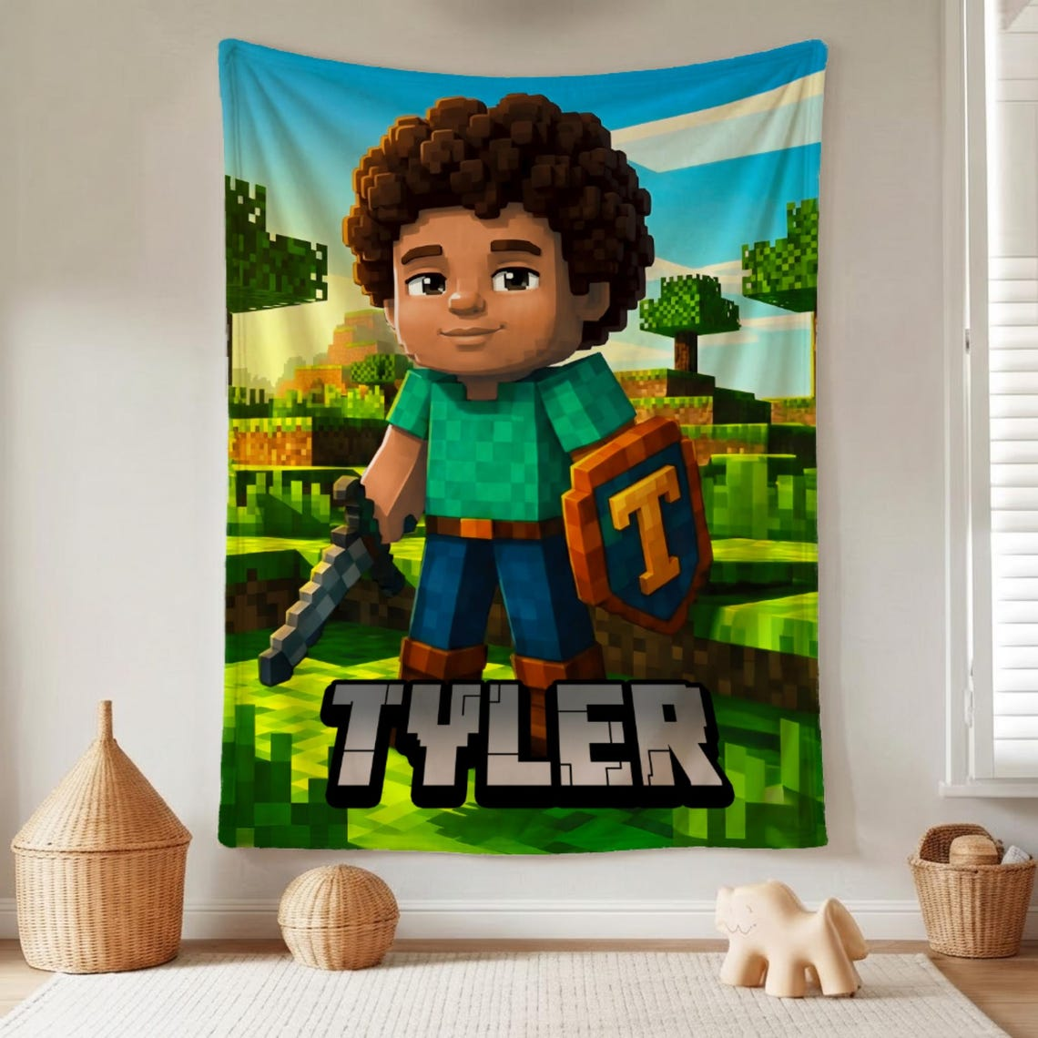Personalized Pixel Blanket, Custom Photo Pixel Character Blanket For Kids