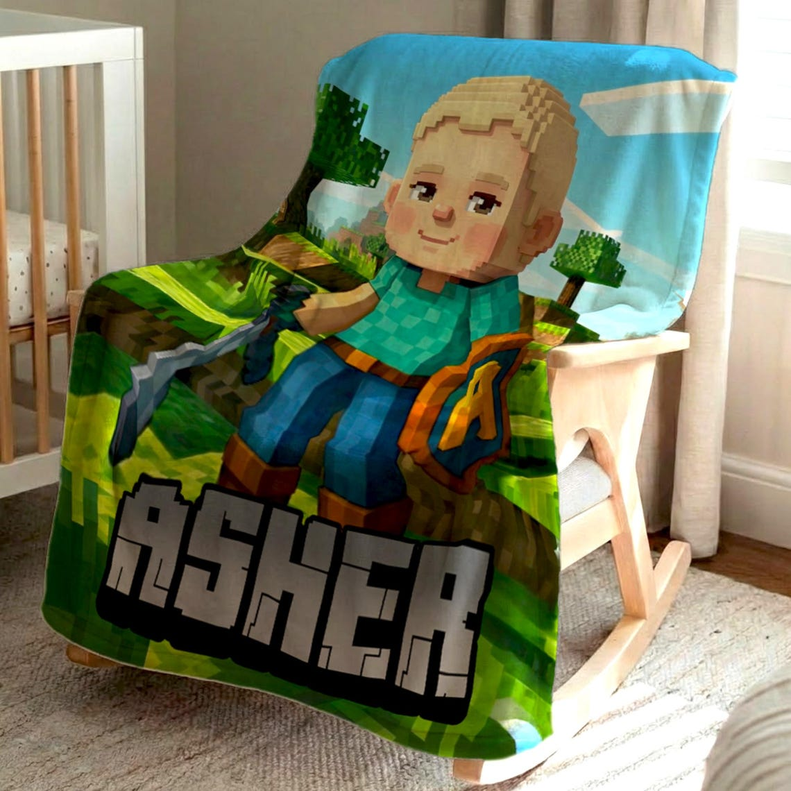 Personalized Pixel Blanket, Custom Photo Pixel Character Blanket For Kids