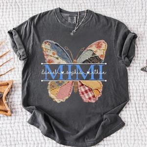 Floral Butterfly with Grandkids' Names, Personalized Family T-Shirt