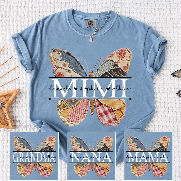 Floral Butterfly with Grandkids' Names, Personalized Family T-Shirt