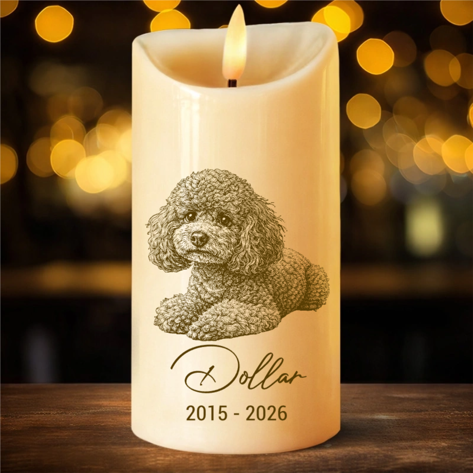 Custom Photo Pencil Sketch Memorial Family Dog Cat Portrait - Personalized Flameless LED Candle