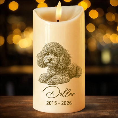 Custom Photo Pencil Sketch Memorial Family Dog Cat Portrait - Personalized Flameless LED Candle