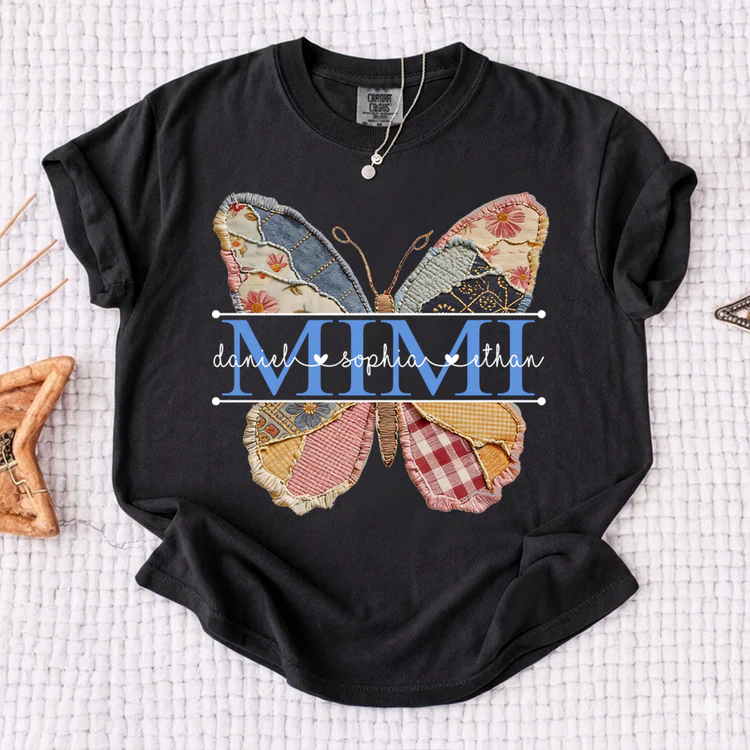 Floral Butterfly with Grandkids' Names, Personalized Family T-Shirt