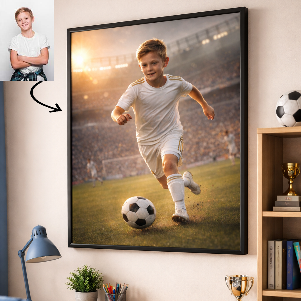 Custom Soccer Player Portrait from Photo Personalized Poster Canvas For Kids