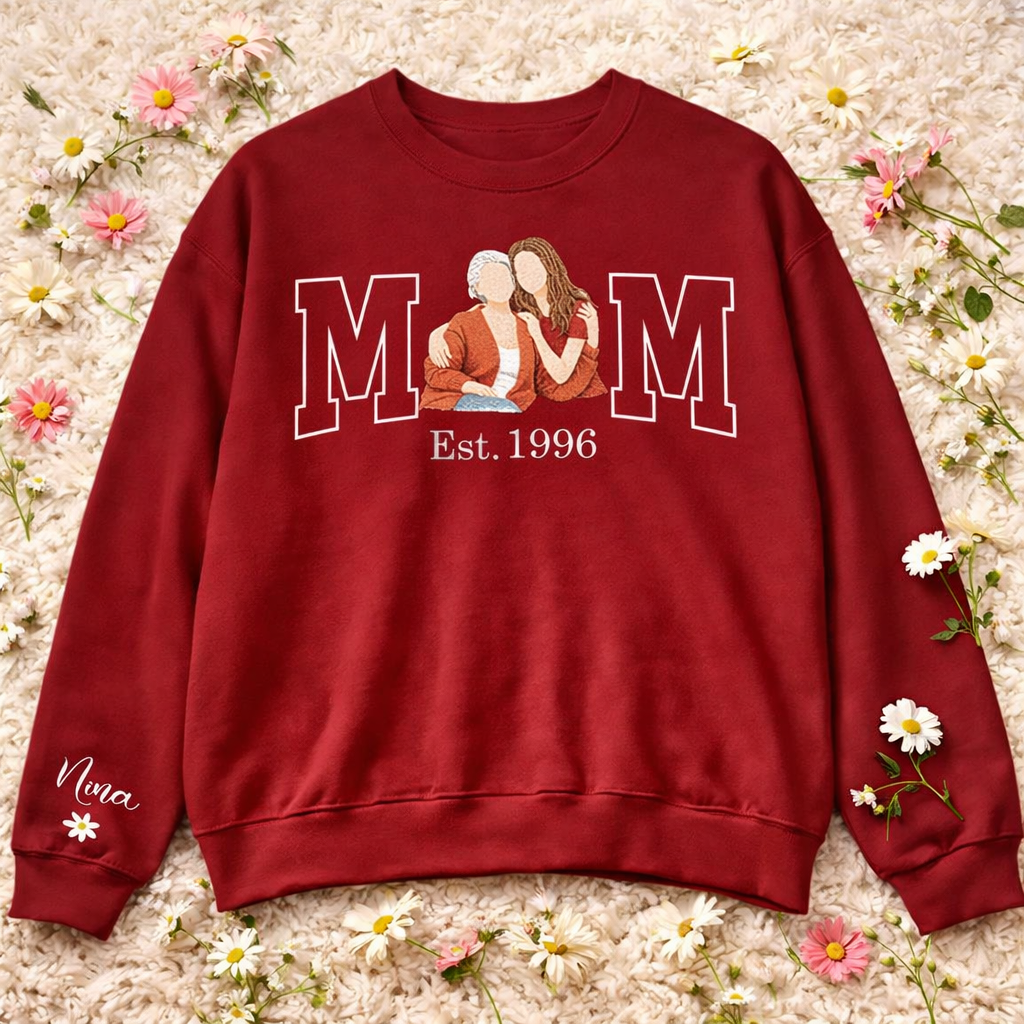 Mother & Child Embroidered Sweatshirt Personalized Mom Gift