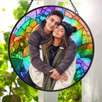 Custom Photo Portrait Couple Family - Personalized Stained Glass Window Hanging Suncatcher