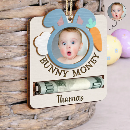 Custom Photo Bunny Money Holder - Personalized 2-Layered Wooden Ornament