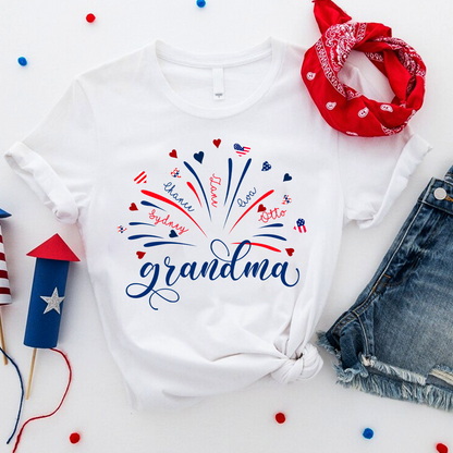 Firework America Flag Grandma And Kids - Personalized T-Shirt