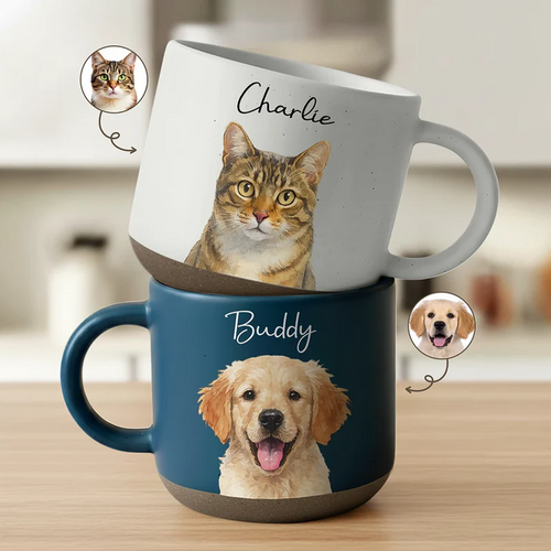 Custom Photo Realistic Watercolor Art Dog Cat Couple Bestie Family - Personalized Pottery Mug