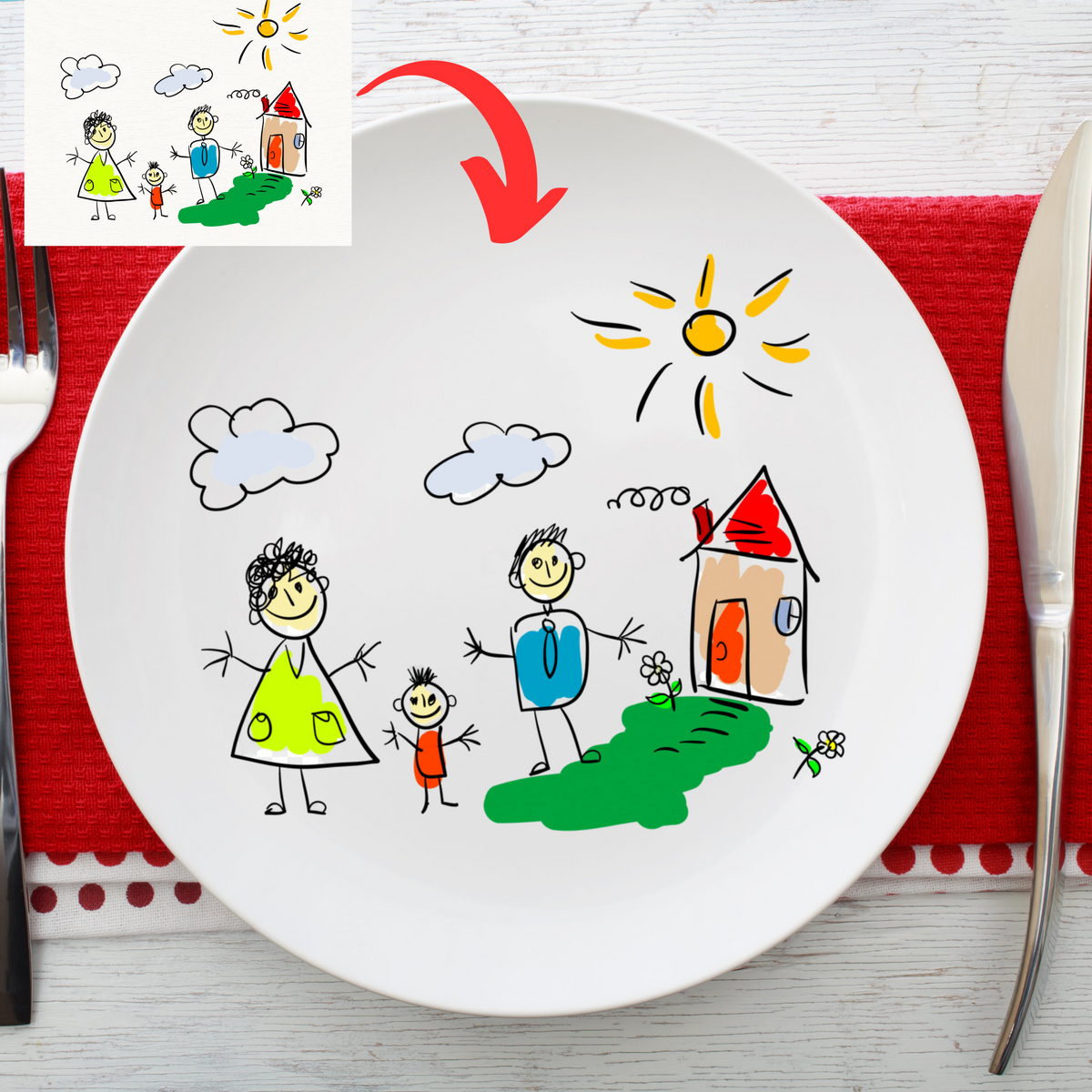 Personalized Kid's Drawing Ceramic Plate - Custom Artwork Plate Decor