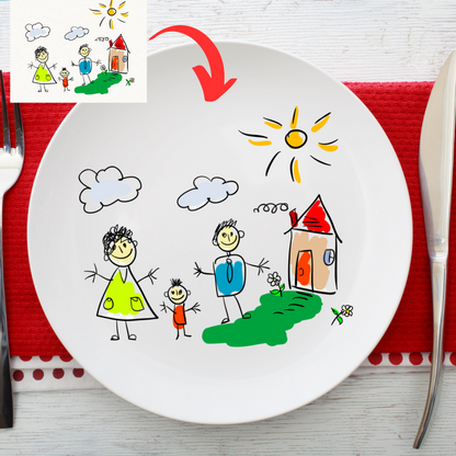 Personalized Kid's Drawing Ceramic Plate - Custom Artwork Plate Decor