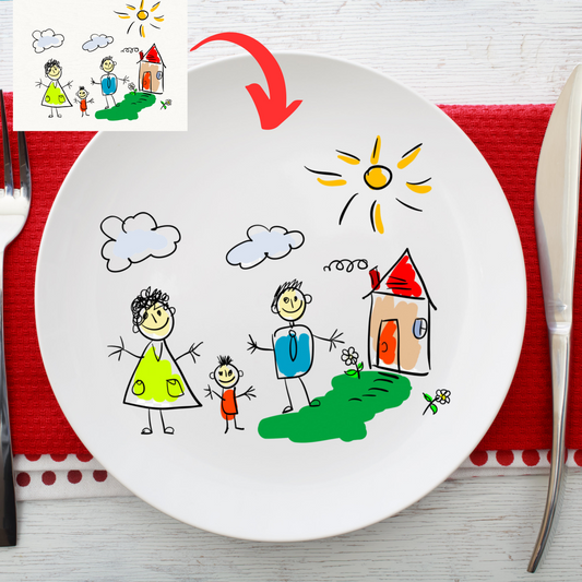 Personalized Kid's Drawing Ceramic Plate - Custom Artwork Plate Decor