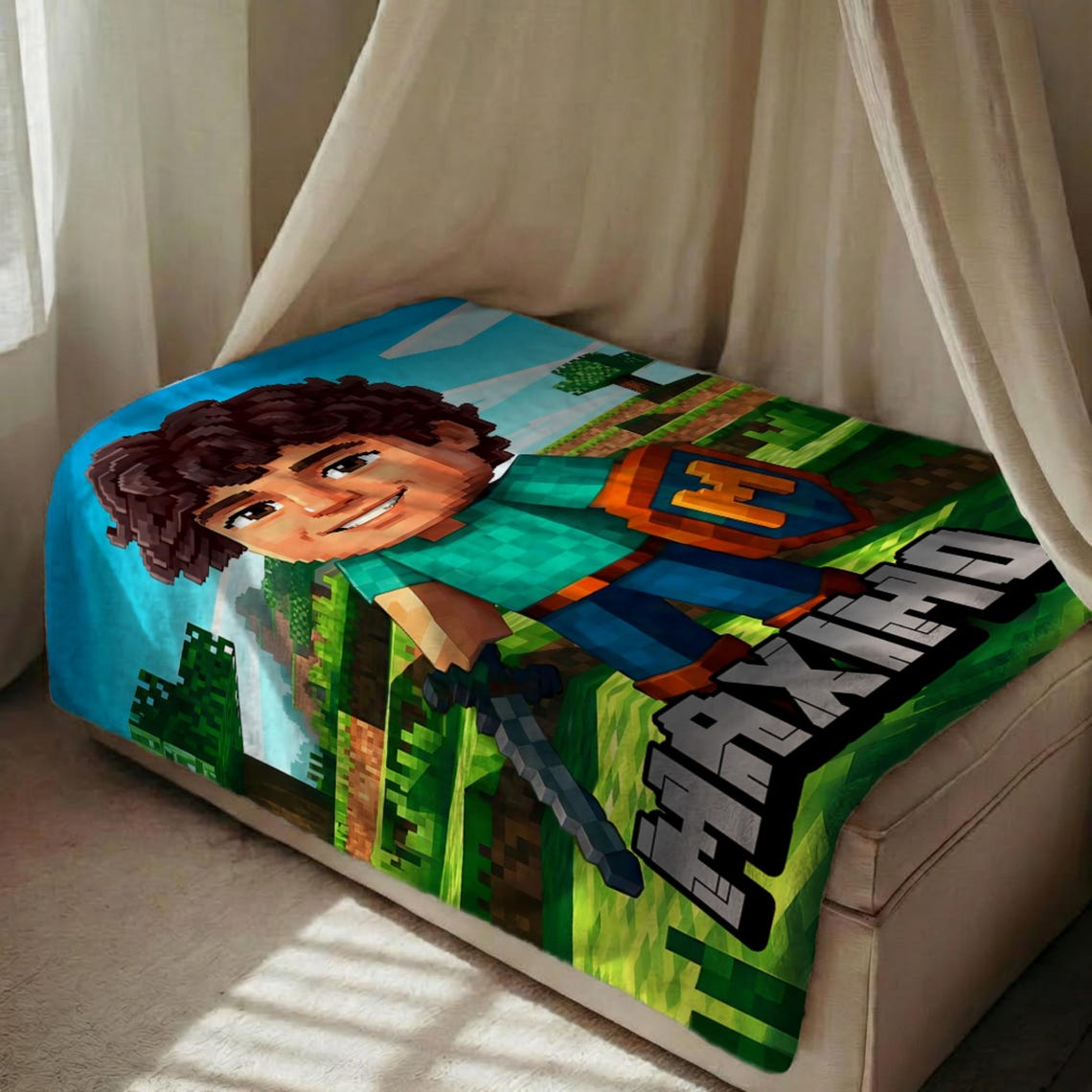 Personalized Pixel Blanket, Custom Photo Pixel Character Blanket For Kids