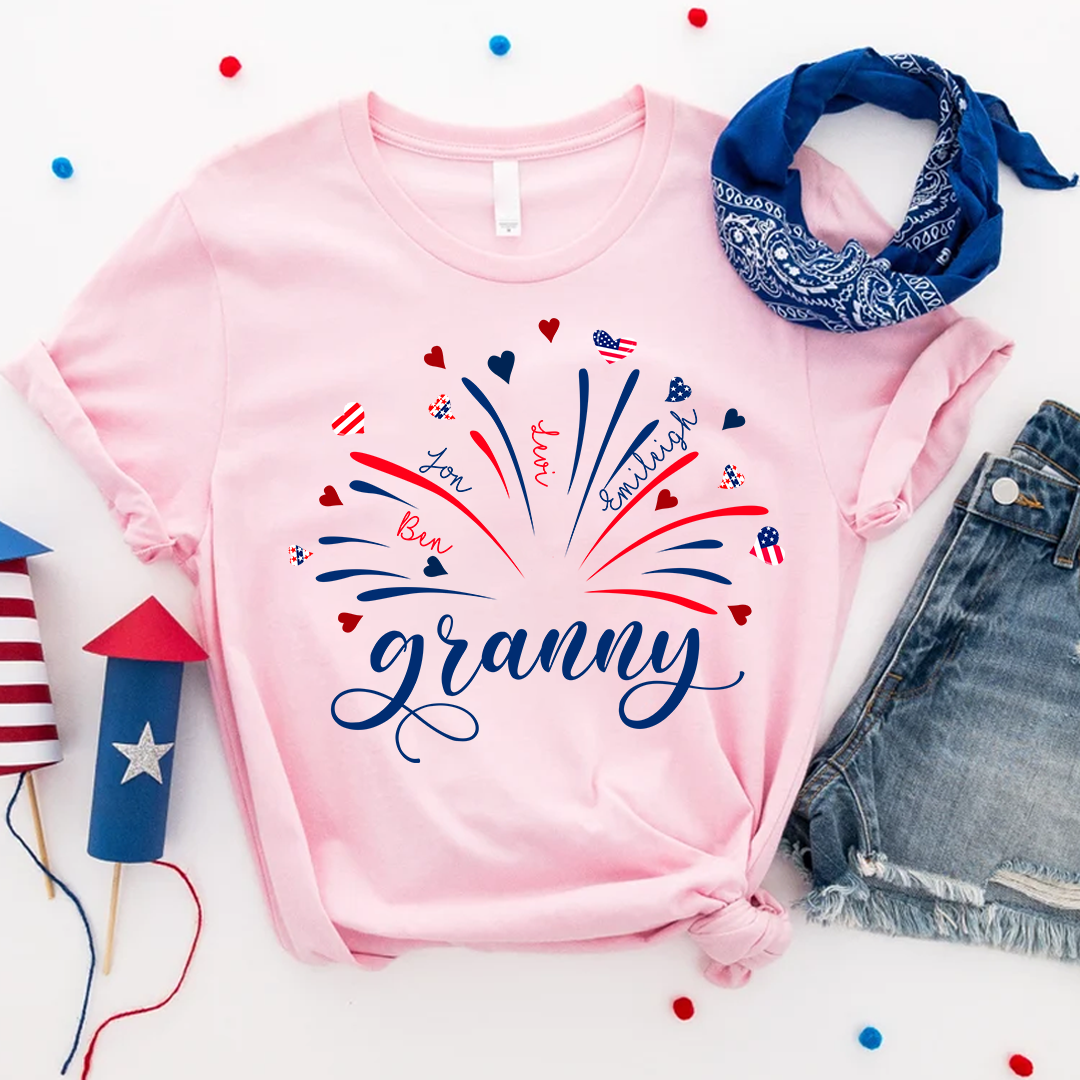 Firework America Flag Grandma And Kids - Personalized T-Shirt