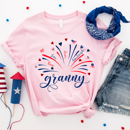 Firework America Flag Grandma And Kids - Personalized T-Shirt