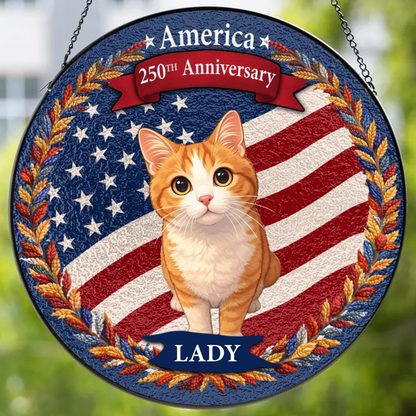 America 250th Anniversary Pet - Upload Photo Stained Glass Suncatcher