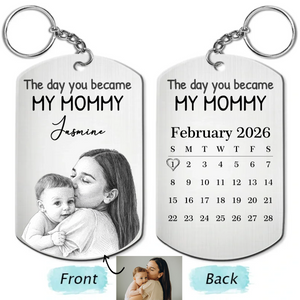 Custom Photo Pencil Sketch Calendar The Day You Became My Mom - Personalized Keychain