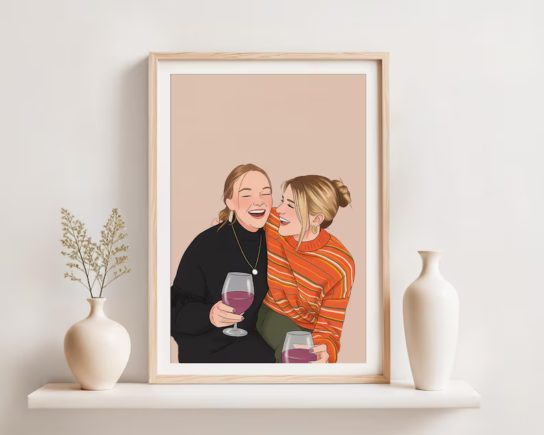 Custom Portrait Cartoon Illustration - Personalized Poster for Mom, Her