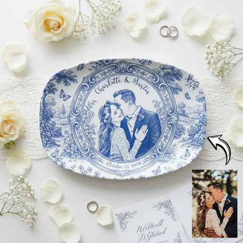 Custom Porcelain Portrait - Personalized Couple Toile Plate
