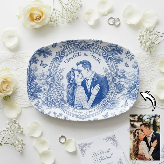 Custom Porcelain Portrait - Personalized Couple Toile Plate
