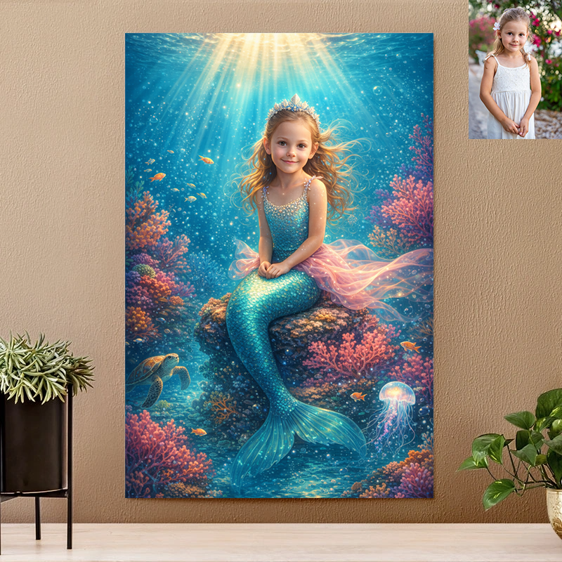 Magical Ocean Mermaid Portrait - Upload Photo Portrait Poster