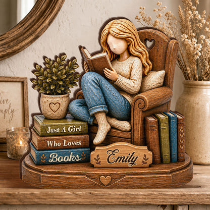 Just A Girl Who Love Books - Personalized Wooden Block
